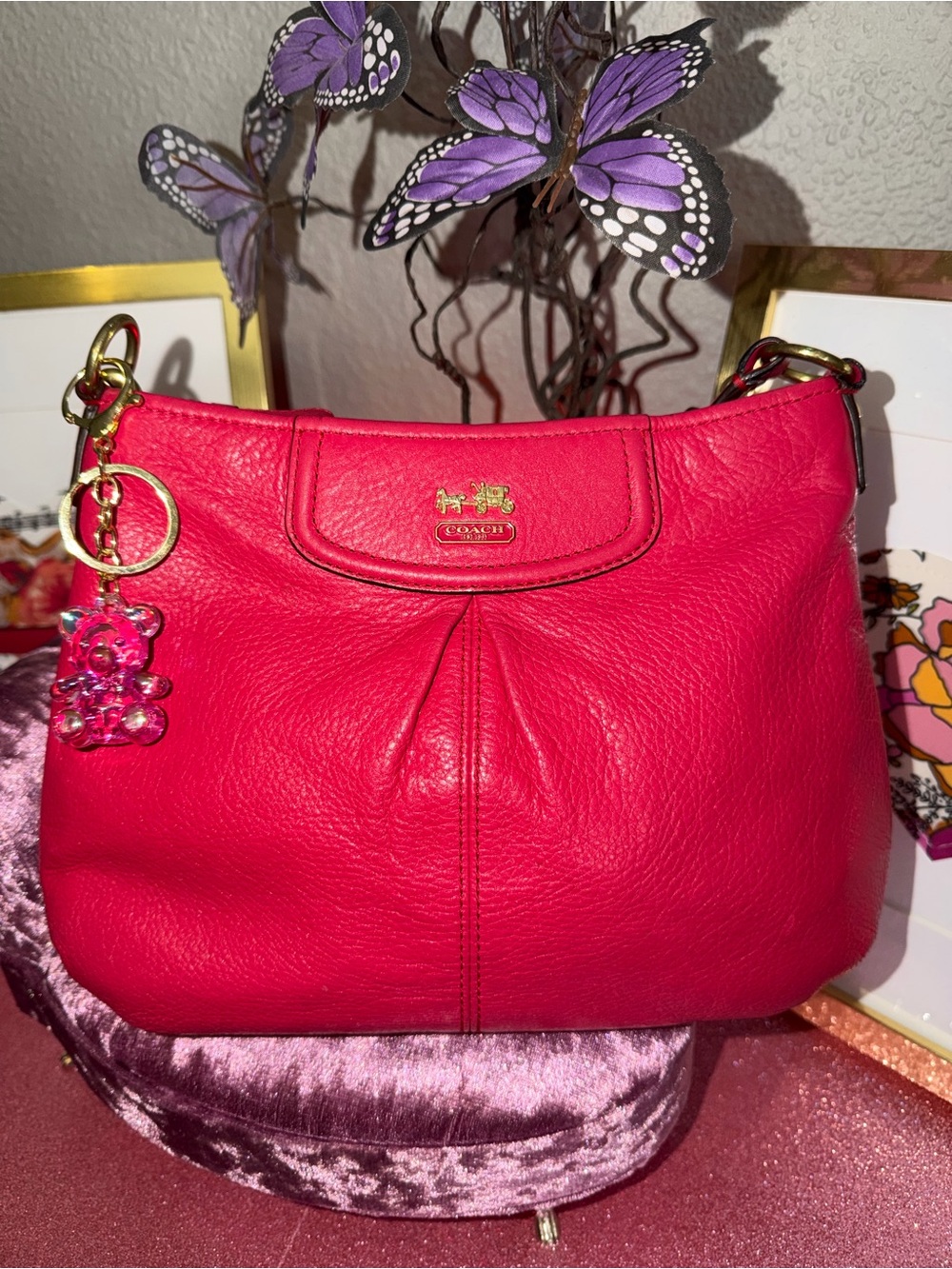 Coach Pink Leather Crossbody Bag with Gold Hardware